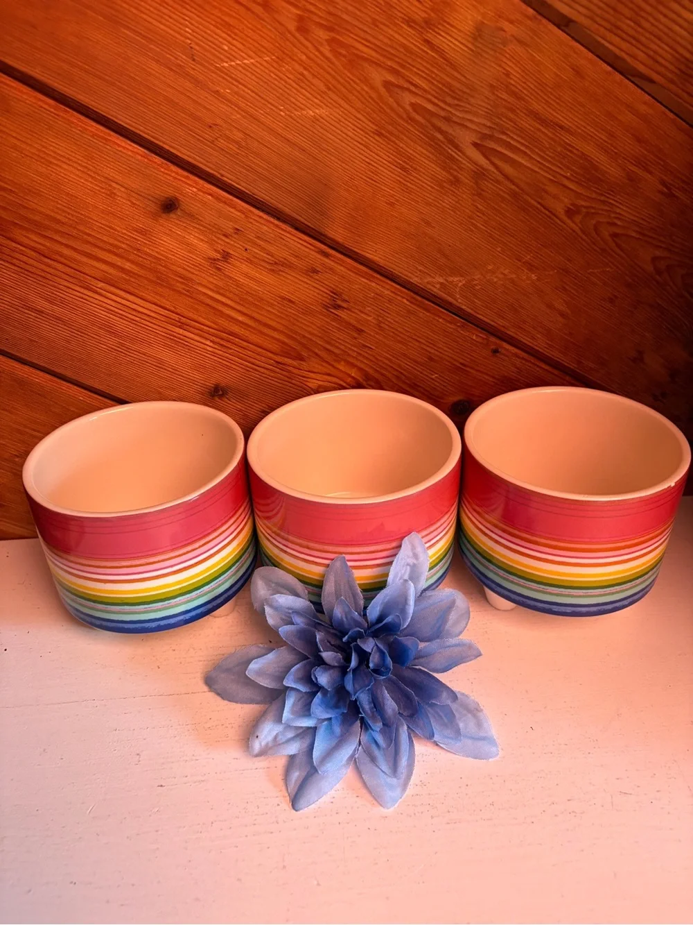 Multicolor Stripe Ceramic Planter Trio - Rainbow Accent